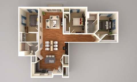 Floor plan for 3 beds, 2 baths, 1495 sqft